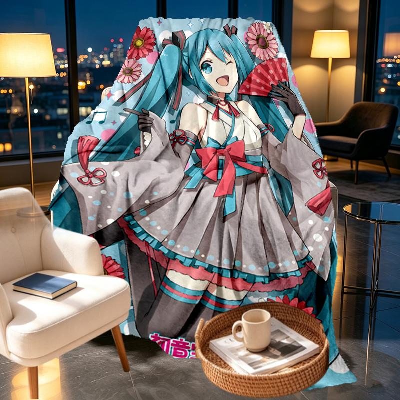 Hatsune Miku Print Blanket - Soft & Comfortable, for Bedroom, Travel, Sofa, Home Decoration - Birthday Christmas Gift for Friend