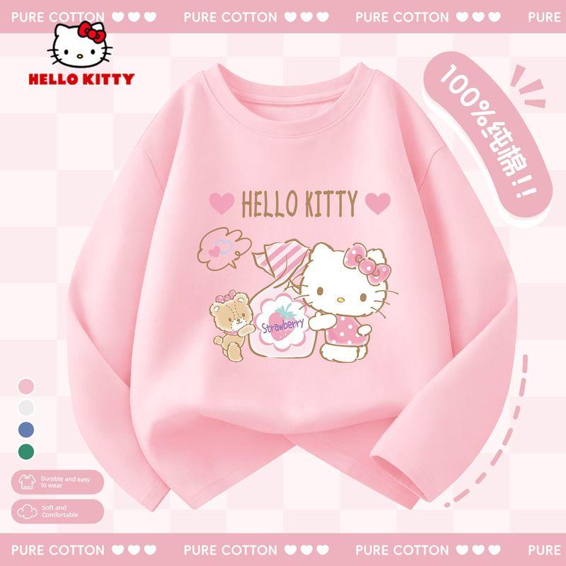 Hello Kitty Girls' Long-Sleeved T-Shirt Spring Children's Inner Top Pure Cotton Stylish Girls' Spring Base Shirt