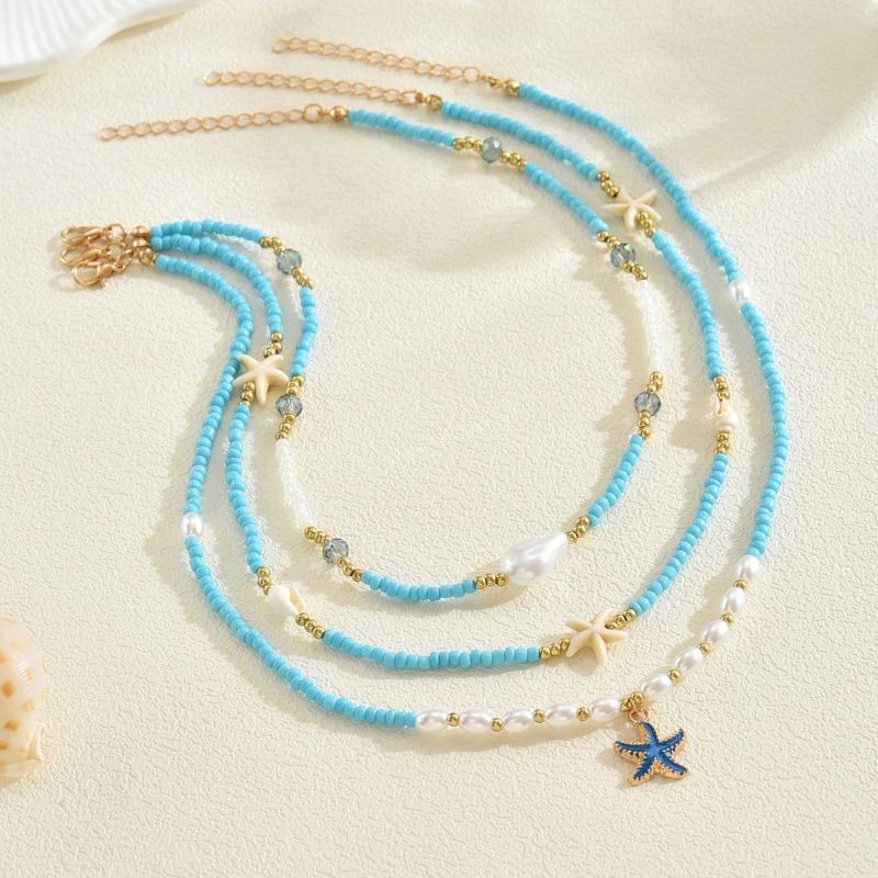 Rice Bead Necklace Summer Bohemian Trinkets Fresh Jewelry Fashion Pearl Starfish Vacation Collarbone Chain
