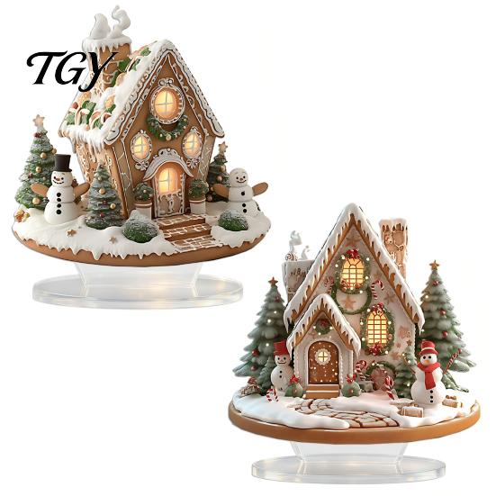 Festive Seasonal Tabletop Art Acrylic Christmas Table Decor, Gingerbread House Tree Ornaments, Desktop Ornaments for Home Waterproof Holiday