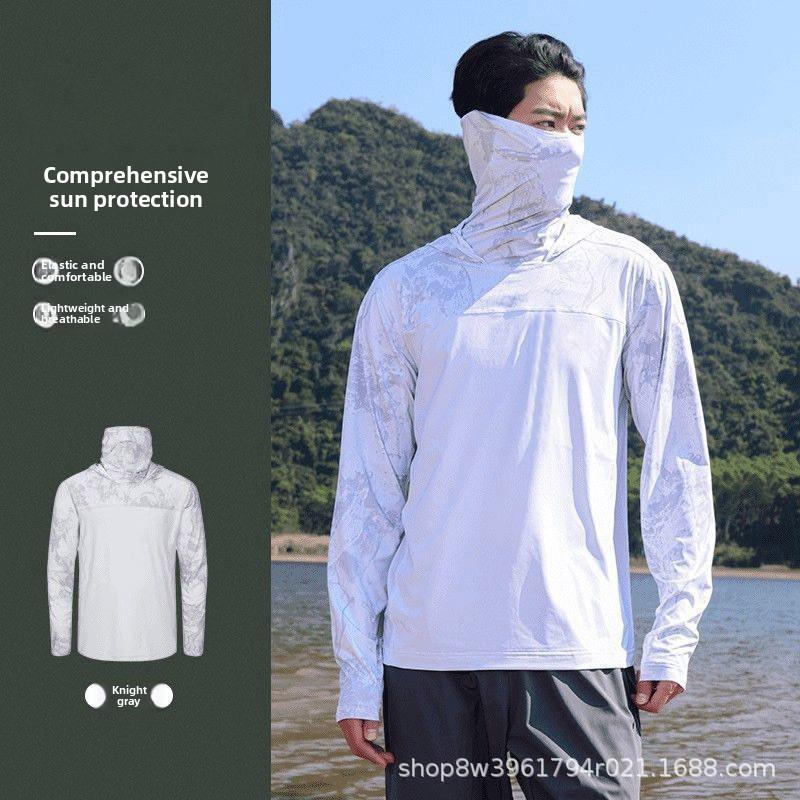 Men's Summer Fishing UV Protection Shirt Full Face Cover Sun Protection Skin Coat Breathable Thin Fishing Top