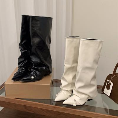 Нишевые остроносые сапоги на высоком каблуке, длинные сапоги-рыцари, женские сапоги 2025 новые осенне-зимние тонкие сапоги-чулки