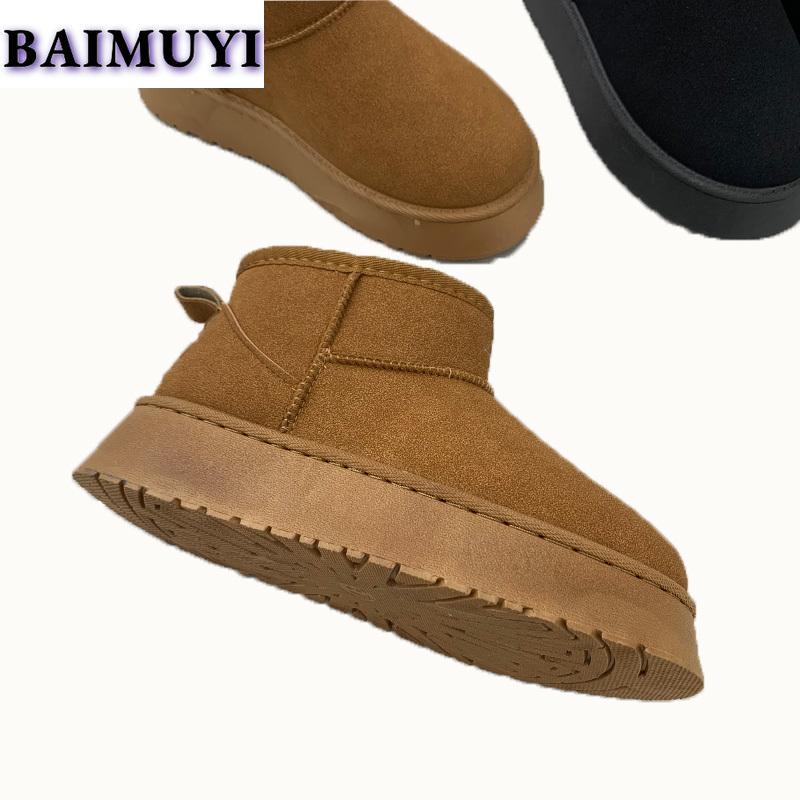 Ботильоны на платформе с плоскими каблуками, женские зимние ботинки из хлопка и меха, зима 2025 года, модная теплая повседневная обувь из замши, женский бренд Botas Mujer