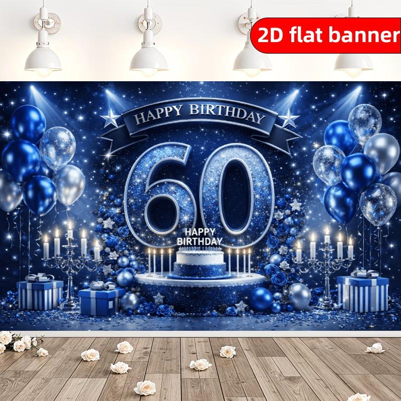 2D Роскошный Сине-Золотой Фон для 60-летия Ткань Баннер для Украшения Вечеринки по Случаю Дня Рождения