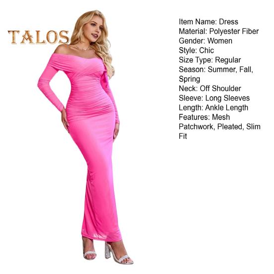 Женское вечернее платье с открытыми плечами, длинными рукавами, сетчатое, пэчворк, плиссированное, с крестом, бандо, облегающее, для выпускного, свадьбы, вечеринки, коктейльного макси-платья