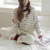 Contrasting Striped Sweater Jacket Women's Autumn and Winter New Lazy Wind Loose Soft Waxy Crew Neck Knitted Cardigan Top