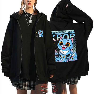 Kpop Охотники на демонов Нелепый Тигр Толстовка на молнии Мужская Повседневная Оверсайз Куртка Пальто Мужчины Женщины Мода Мультяшный Тренд Толстовки