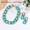Female Resin Fluorescent Necklace And Earrings Jewelry Set With Electroplated Finish For Autumn