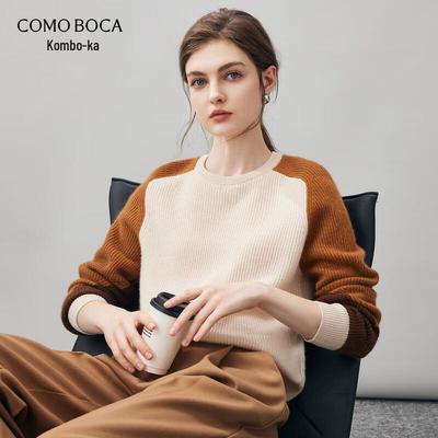 Женский свитер Comon Boca 2025 Осень/Зима, цветные блоки, смесовый кашемир, круглый вырез