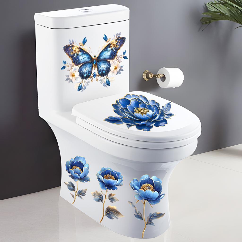 Dream Blue Butterfly Наклейка на стену Наклейка на плитку в ванной Туалет Наклейка на унитаз Самоклеящаяся фреска Украсить Цветок Домашний Декор Наклейки Ванная комната