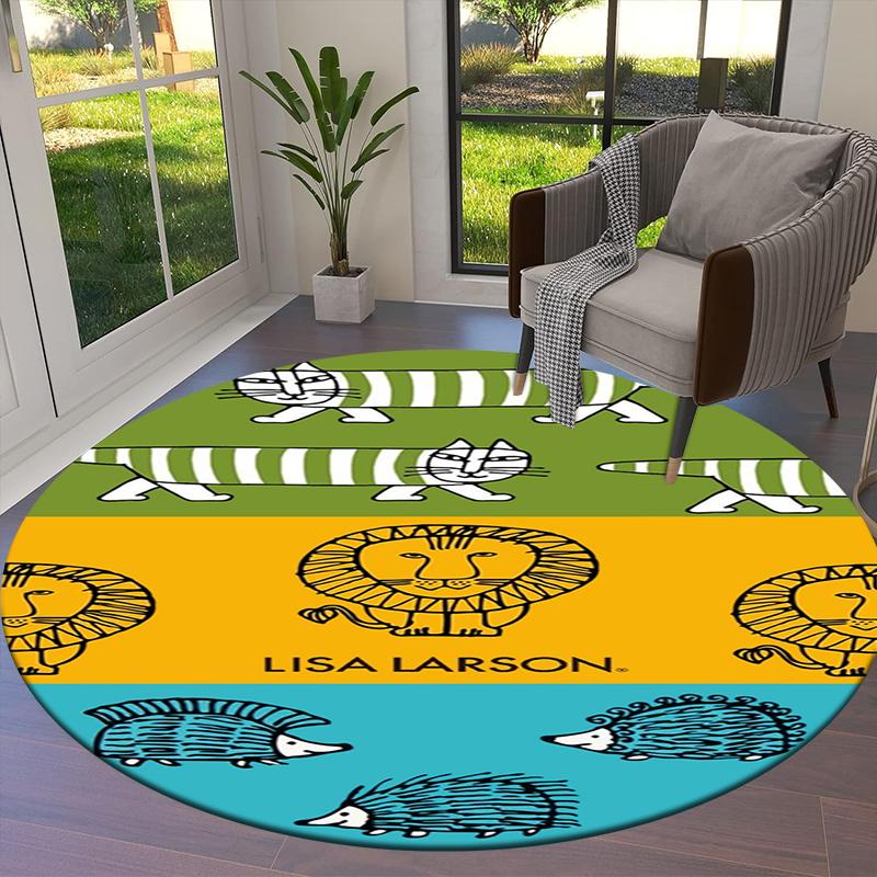Lisa Larson Cute Round Area Rug,Carpet Rug for Living Room Bedroom Sofa Playroom Decor,Non-slip Floor Mat Q0022