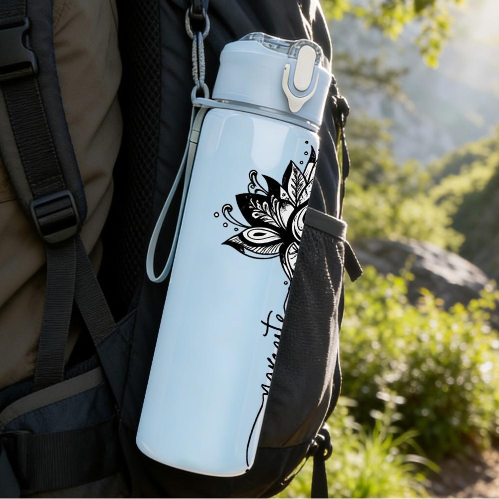 1PC Sacred Lotus Flower Line Art Print 750ml Color Plastic Sports Water Bottle Leakproof Flip Straw Lid Suitable for Sports Office Home Use