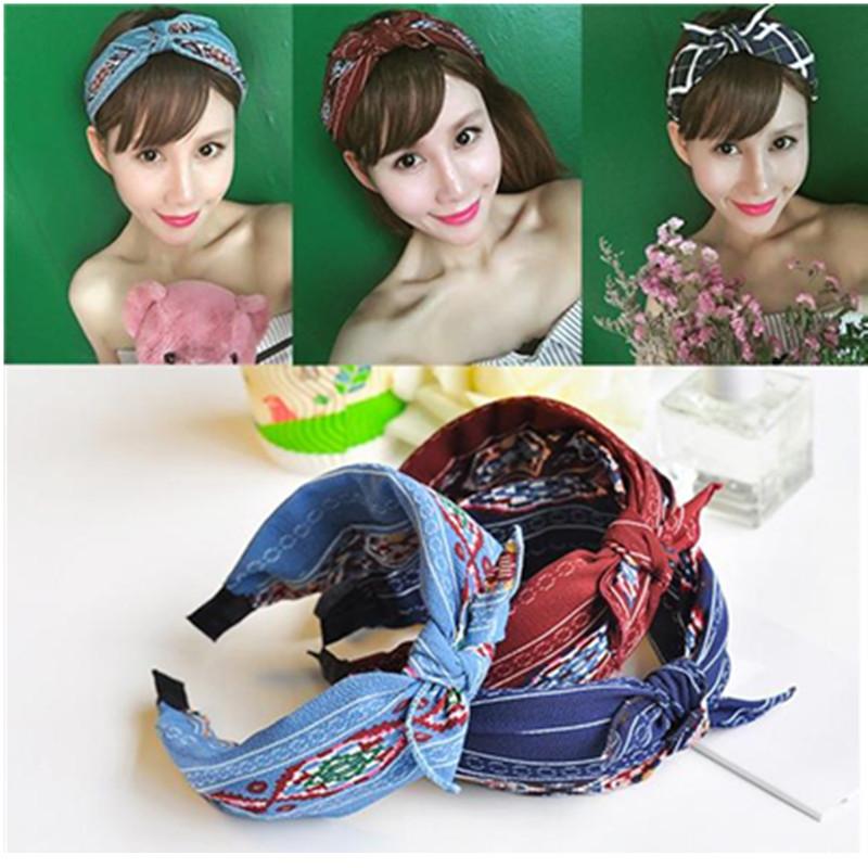 Синяя повязка на голову с бантом, ободок для волос для женщин, аксессуары для волос для взрослых, в горошек, с бантом, повязка на голову для волос, для девочек-подростков, жесткий ободок, полосатый