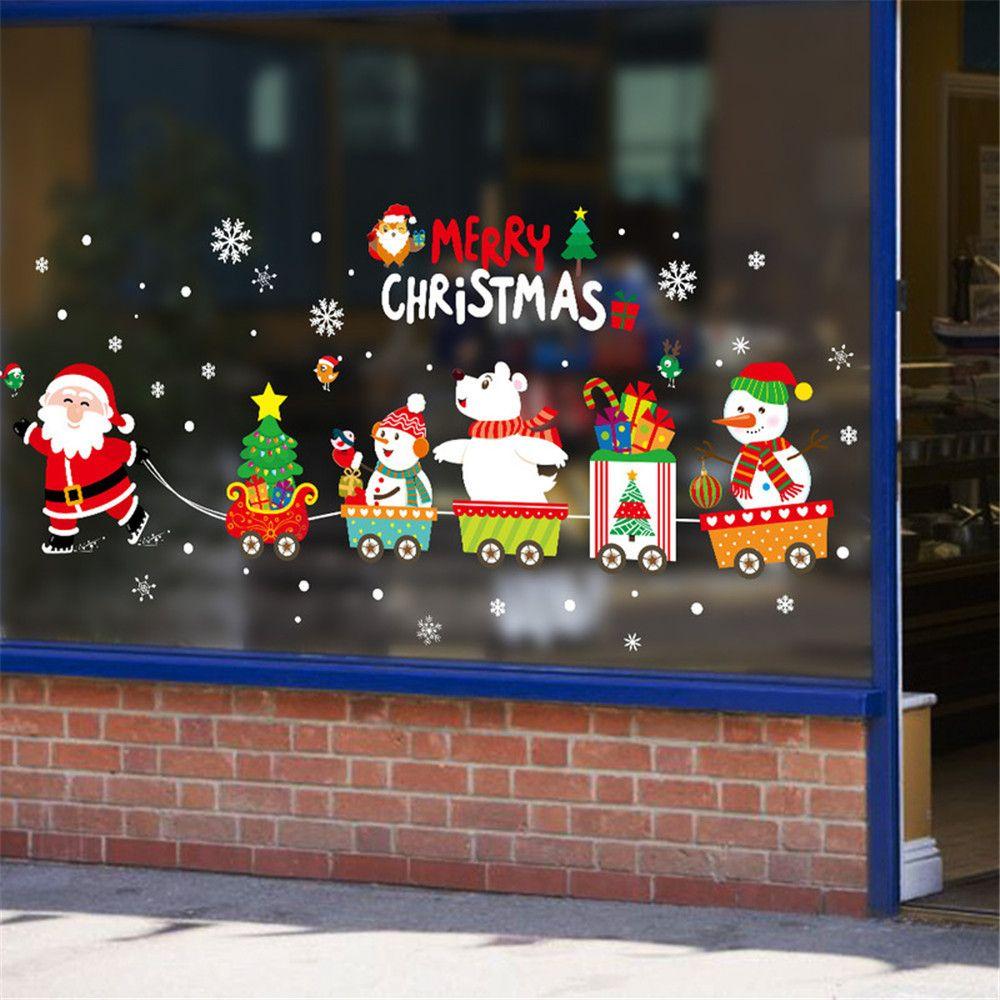Holiday Scene Xmas Decoration Wall Sticker Home Decals Christmas Window Stickers Santa Claus