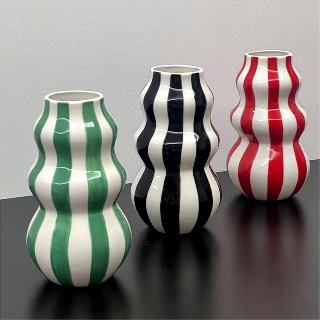 Керамическая ваза в форме тыквы Эстетичная ваза Полосатый контейнер для цветов Ремесло Ванная комната Кухня Внутреннее помещение Настольные центральные элементы Декор