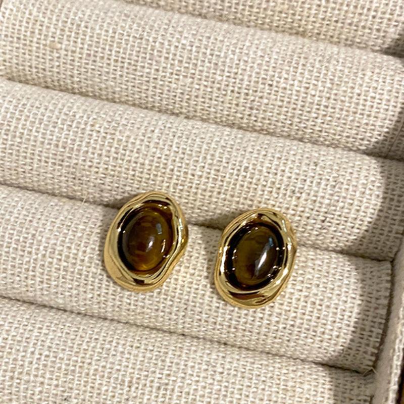 Круглые серьги с камнем Тигровый глаз, осенне-зимняя ретро-атмосфера, темперамент, мода, дизайн личности, женские универсальные повседневные серьги