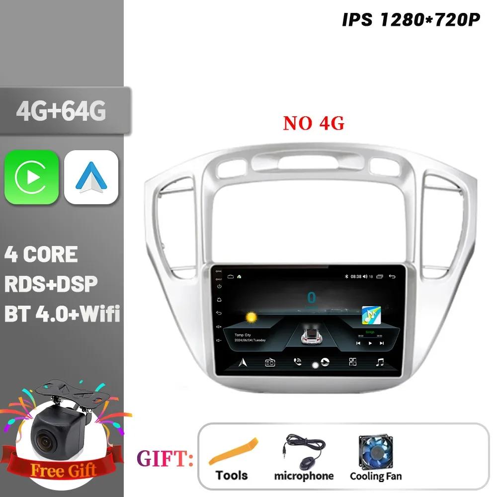 Беспроводной экран CarPlay Стерео Android 14 Для Toyota Highlander 1 XU20 2001-2007 Автомагнитола Мультимедийная навигация Сенсорный экран