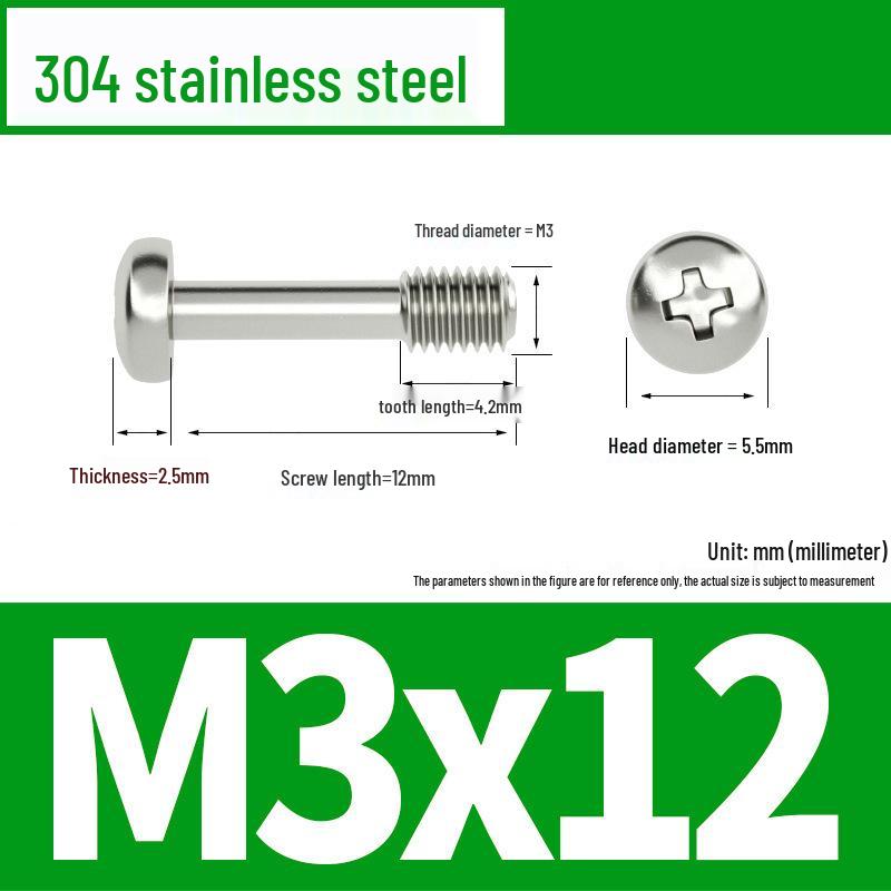 Yigu 304 Stainless Steel Phillips Round Head Captive Screws - M2/M3/M4 Half Thread Pan Head Machine Screws