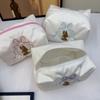 White Pink Zipper Closure Travel Toiletry Bag Women Girls Rabbit Cosmetic Bag Lace Bow Large Capacity Makeup Organizer