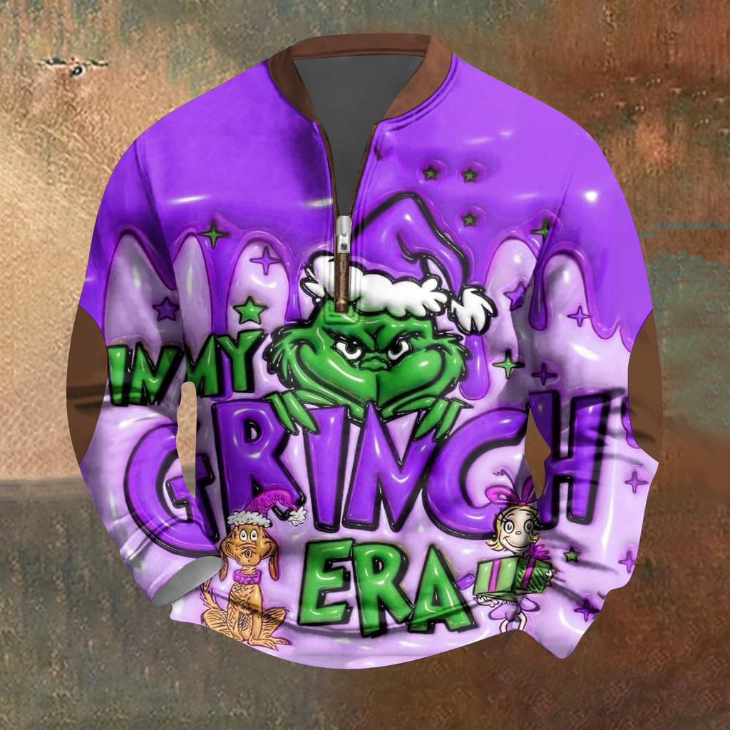 Мужская винтажная зеленая рождественская повседневная толстовка на молнии с трехмерным принтом, пуловер