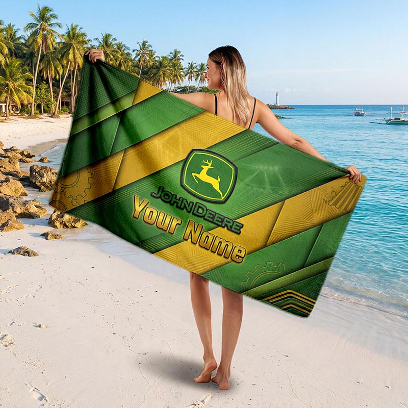 John Deere Customized Name Text Beach Towel, Soft Absorbent Towel Beach Pool Travel Personal Gift