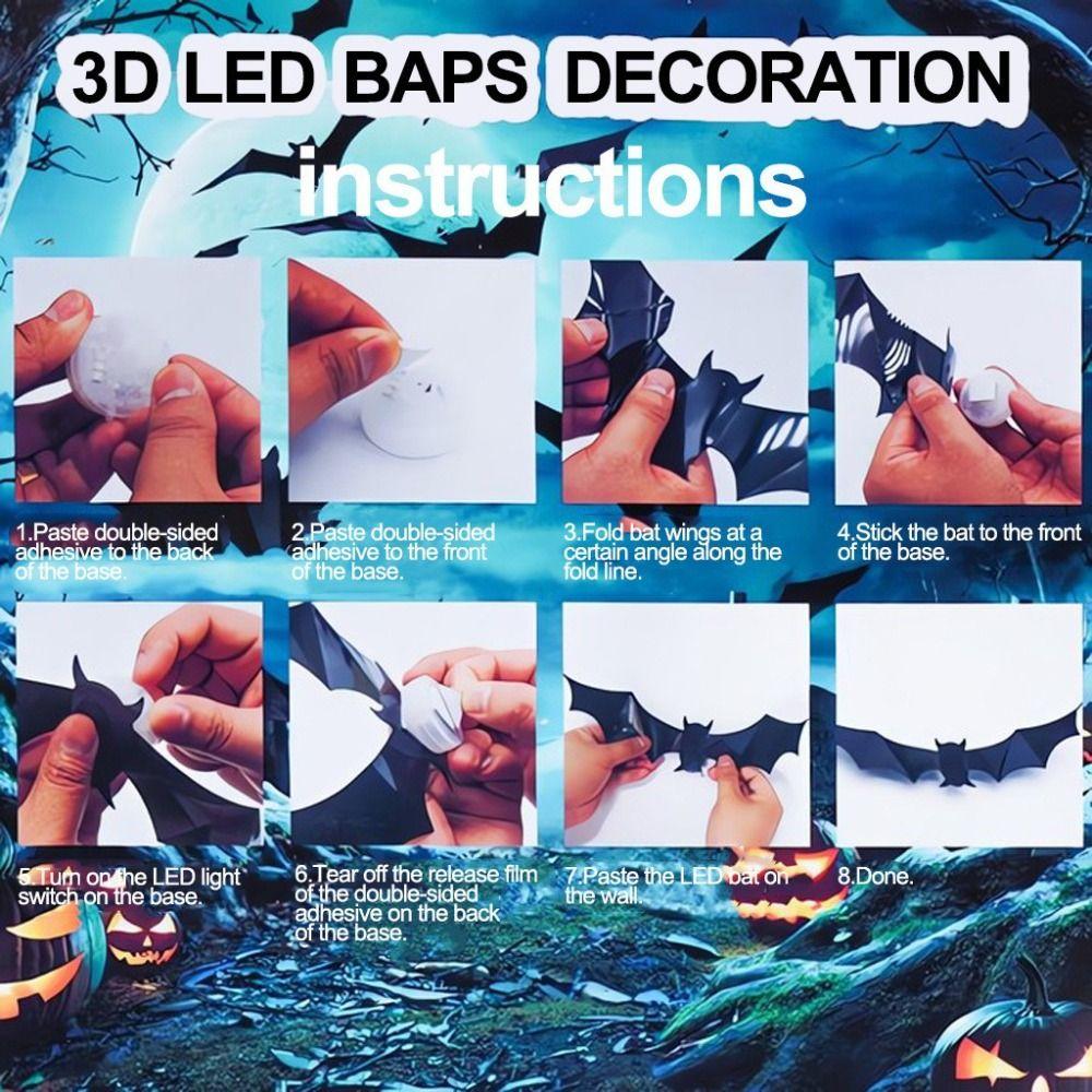 16pcs 3D Luminous Bat Wall Sticker PET Material Halloween Wall Decal Indoor Decoration
