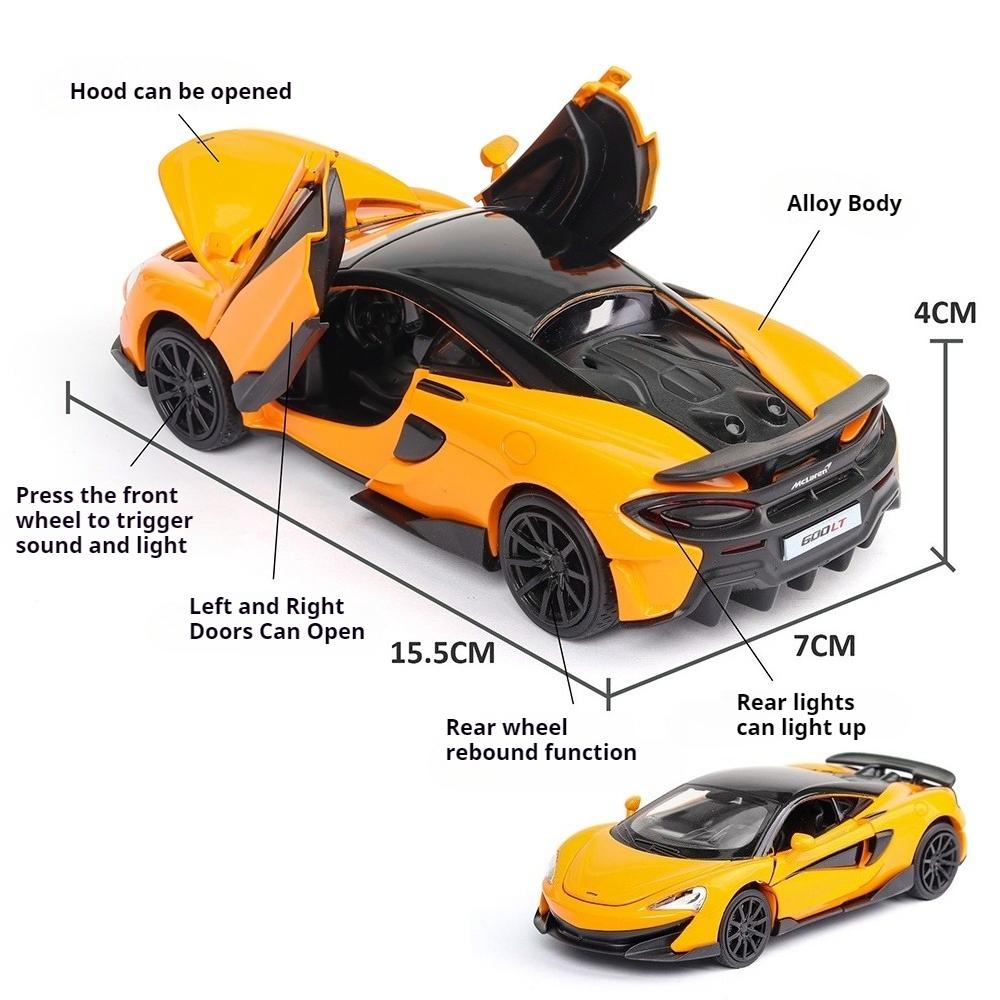 1:32 600LT 765LT Модель Литая из Сплава Машинки Игрушки Украшение Открывающиеся Двери Звук Свет Оттянуть Назад Миниатюрный Транспорт для Детей Идеальный Подарок