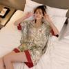 Summer New Ladies Sweet Satin Silk Floral Printed Pajamas Set Short Sleeve+Pants Women Ice Silk Cute Homewear Casual Wear