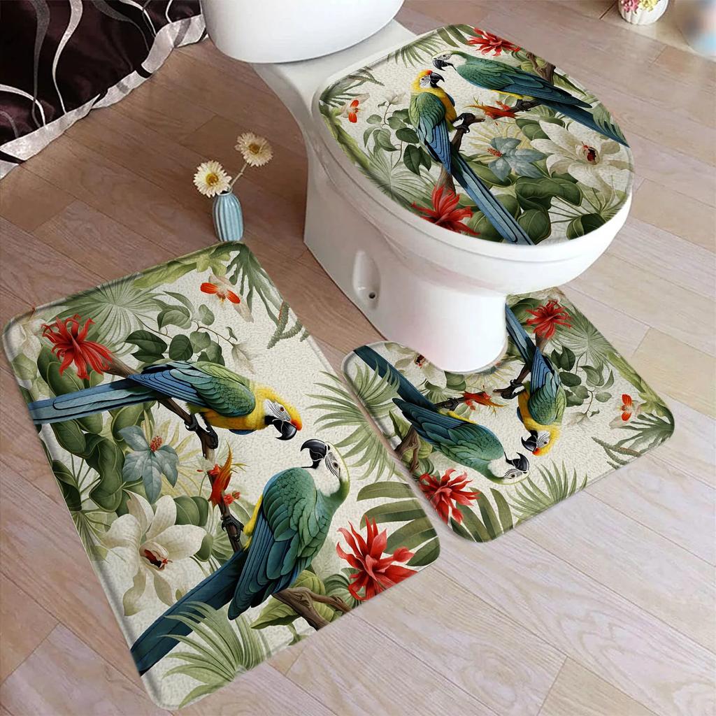 Hummingbird Bath Mat Set White Flowers Green Plants Birds Rustic Home Carpet Bathroom Decor Floor Rugs U-Mats Toilet Lid Cover