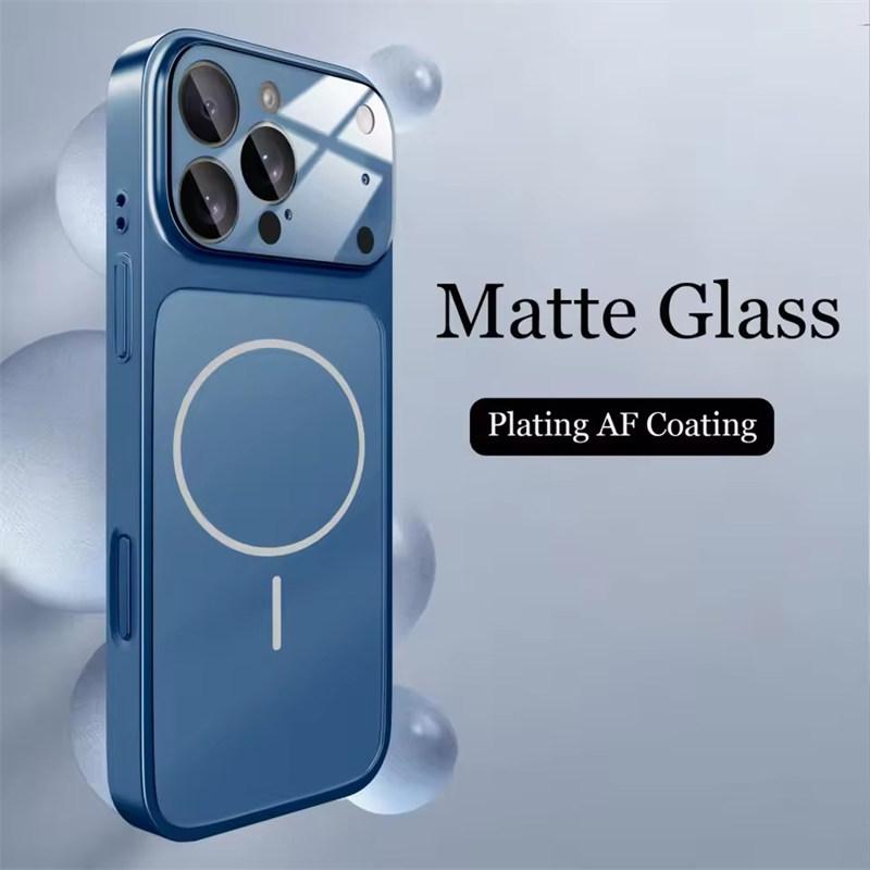 Стеклянный нано-матовый чехол для iPhone 17 Air 16 15 14 13 Pro Max 17Pro Магнитный для беспроводной зарядки Magsafe Бронированный Funda
