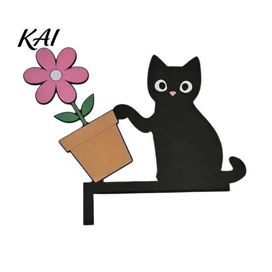 Cute Animal Shelf Sitter Wooden Cartoon Cat Door Frame Pendant, Black Corner Unique Decoration Decoration, Decorative Wall Sticker for Photo