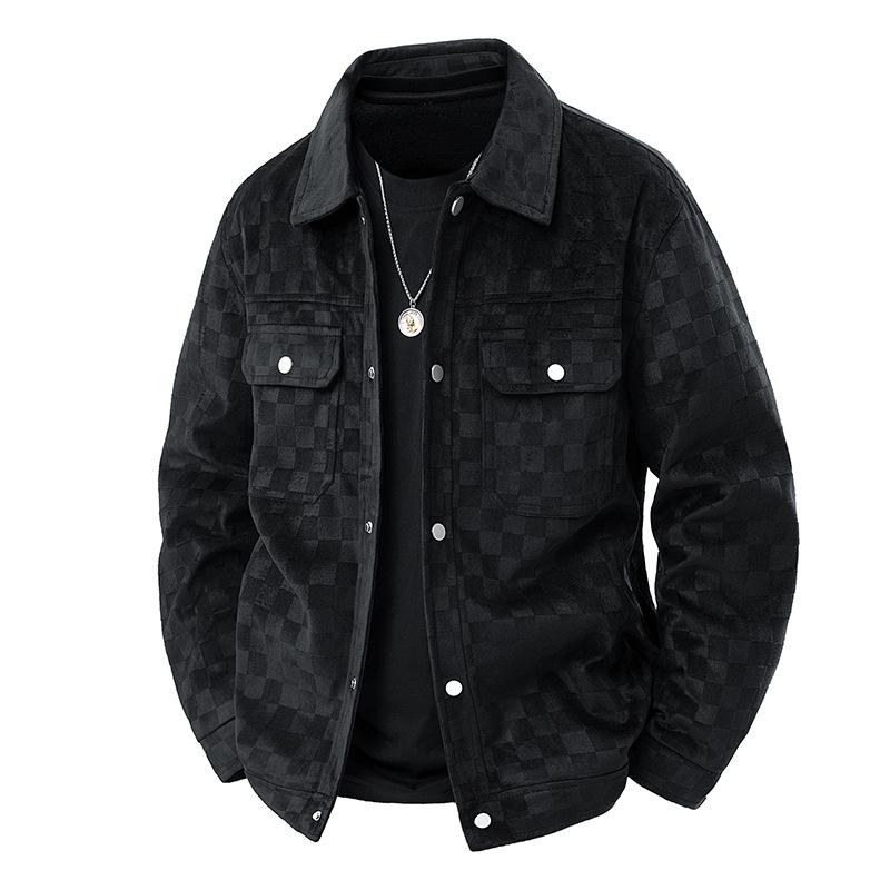 Autumn New Men's High-quality Suede Checkerboard Checkered Jacket Fashionable Business Casual Soft Skin-friendly Jacket
