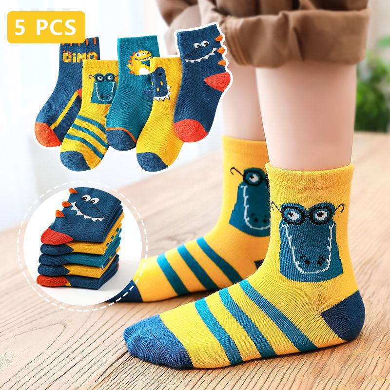 5 Pair Children's Socks Spring Autumn Boys Girls Cartoons Cute Middle Tube Socks