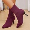 Женские ботинки Эластичные тканевые ботинки-носки Женские элегантные вязаные эластичные ботильоны на щиколотке с острым носком Женская сексуальная обувь на каблуках