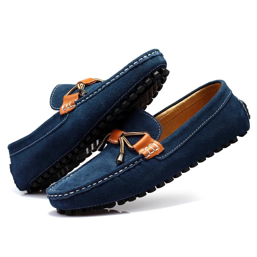 Fashion High Quality Suede Leather Men Loafers Casual Business Shoes Non-slip Outdoor Driving Soft Bottom Shoes Genuine Leather Flats