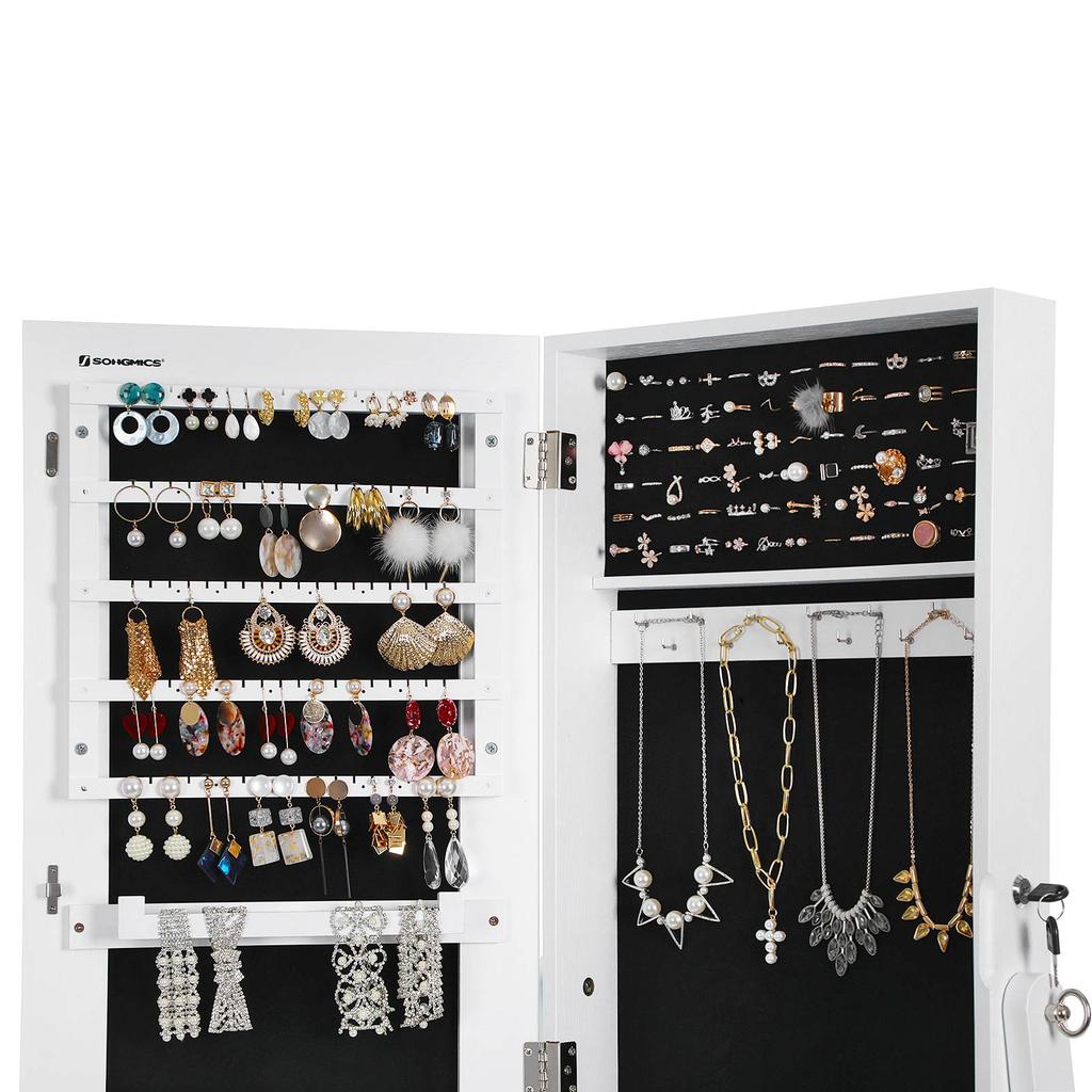 SONGMICS Jewellery Cabinet, Mirror Armoire, Standing Mirror, Full-Length Mirror, Lockable Jewellery Organiser, Gift Idea, White