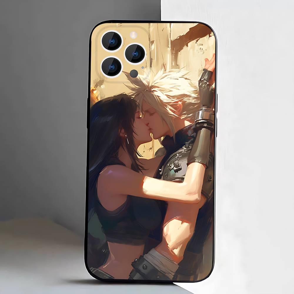 Чехол для телефона F-Final F-Fantasy Aerith T-Tifa Для iPhone 17,16,15,14,13,12,11,Pro,XS,Max,XR,Plus,E,SE4,Mini Черный Мягкий Чехол