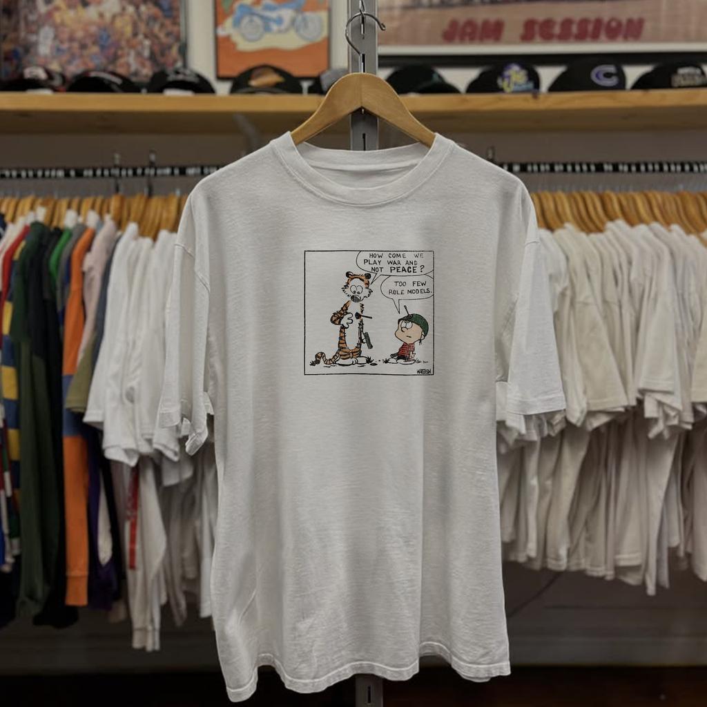 90s Calvin & Hobbes Peace Not War Rare T-Shirt White M