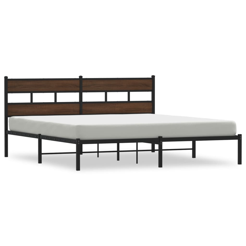 Bed Frame without Mattress with Headboard Brown Oak Finish 183 x 213 cm