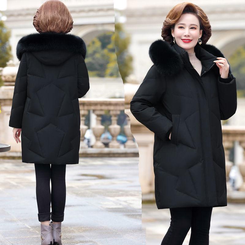 2021 Женский пуховик средней длины в корейском стиле с воротником из натурального меха - Модный для женщин среднего и пожилого возраста