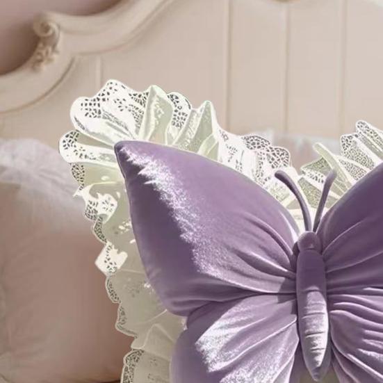 Подушка-бабочка, плюшевая подушка в форме бабочки с кружевной отделкой, декоративная милая мягкая подушка для обнимания для дивана, кушетки, кровати, автомобиля, для поясничной поддержки