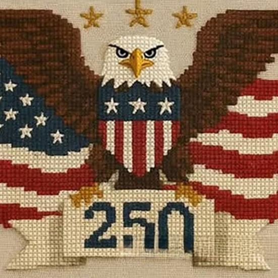 US 250th Anniversary Cross Stitch Kit DIY Needlepoint Starter Patriotic Commemorative Embroidery Pattern Keepsake Gift for Beginners Veterans Military