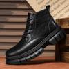 FashionGenuine Leather High Top Ankle Boots New Trend Mens Walking Shoes Non-Slip Lace-Up Motorcycle Boots Wear-Resistant Hiking Botas