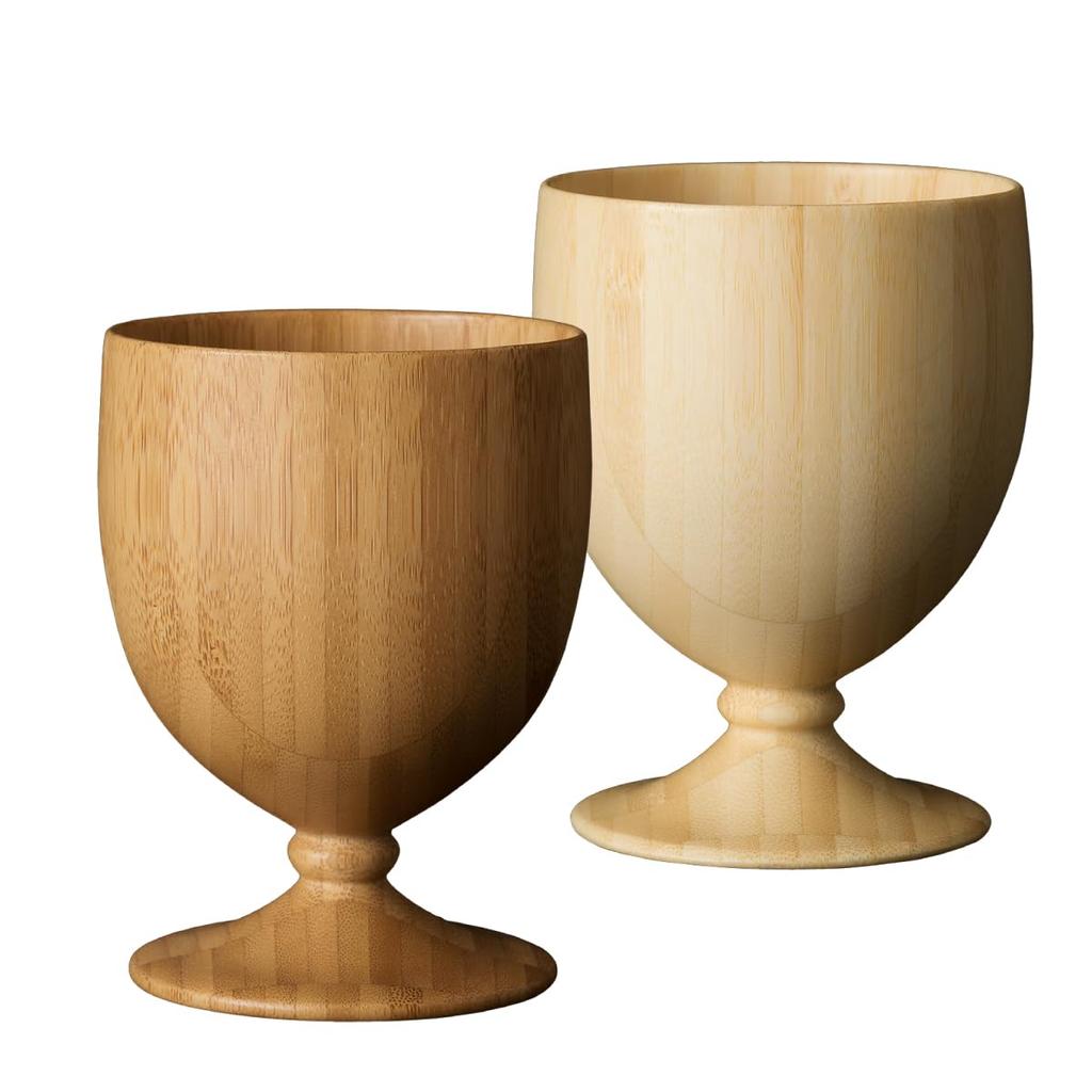 RIVERET Vessel Glass Goblets, 230ml, Pair, Bamboo, Dishwasher Safe, White/Brown, RV-106WB
