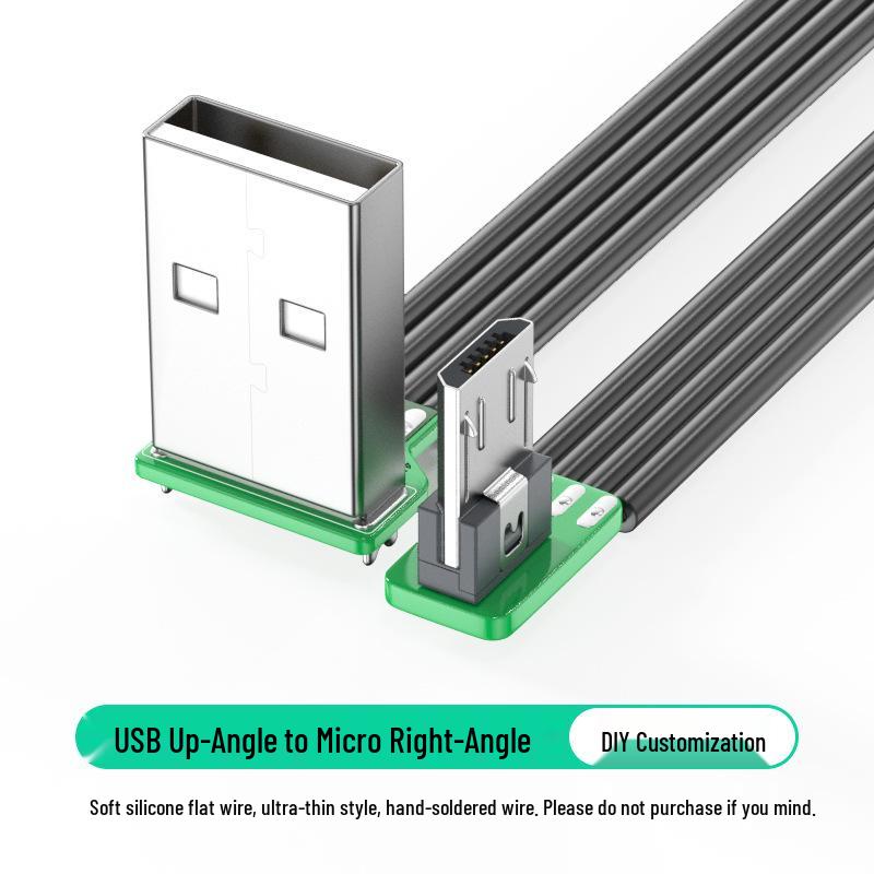 Плоский силиконовый мягкий кабель для зарядки Micro USB, DIY плата с разъемом с прямым изгибом, доступен в 1м/2м.