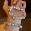 Pearl Zircon Square Love Beaded Bracelet French Retro Light Luxury Bracelet Temperament Exquisite High-end Jewelry Women
