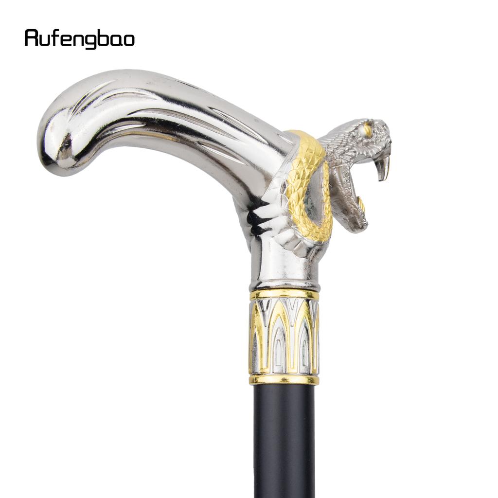 Golden White Snake Head Biting Walking Cane Fashion Decorative Walking Stick Gentleman Elegant Cosplay Cane Knob Crosier 92cm