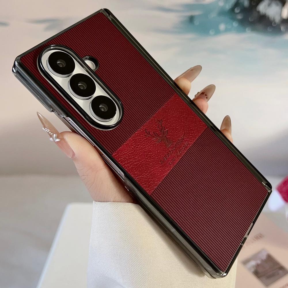 For Samsung Galaxy Z Fold 8 7 6 5 4 Case Magnetic Leather Deer Pattern Hinge Thin Shockproof PC Wireless Charge Cover For ZFold7