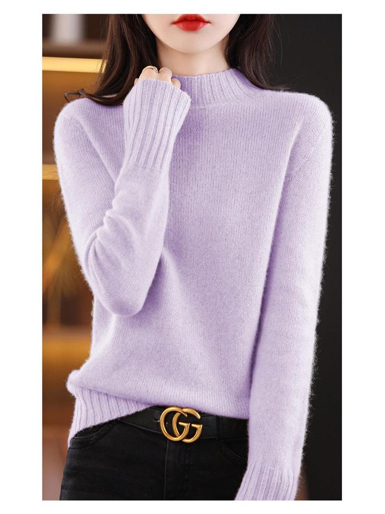 Женский шерстяной свитер: Осень/Зима, Полувысокий воротник, Теплый, Однотонный, Свободный крой, Повседневный стиль