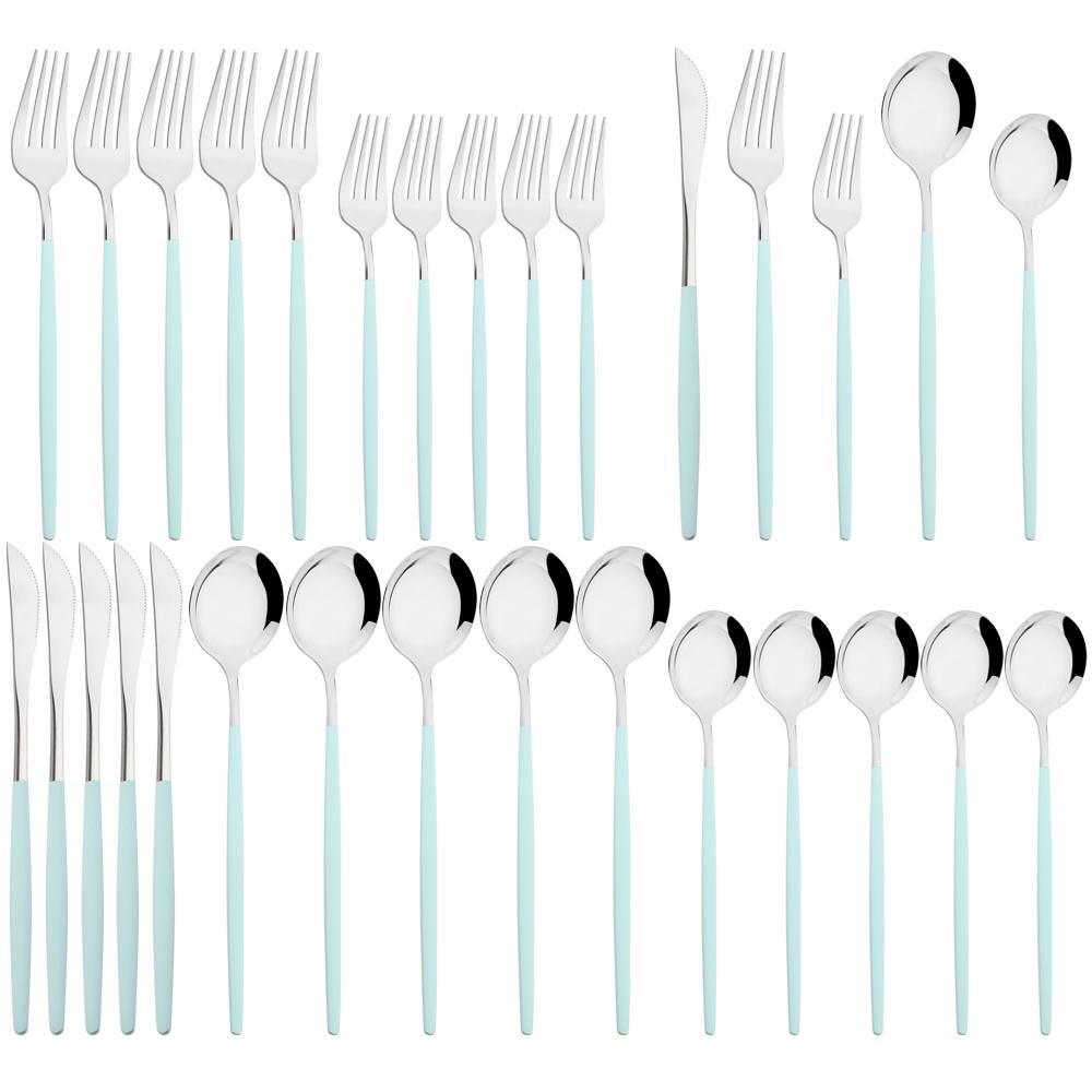 30Pcs Black Cutlery Set Mirror Dinnerware Knife Dessert Fork Spoons Flatware Western Stainless Steel Silverware Party Kitchen Tableware Set